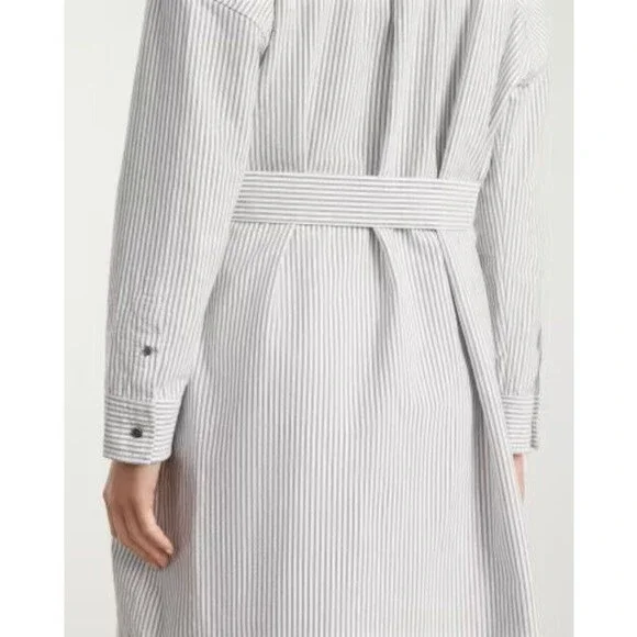 NWT Everlane Gray & White Oxford Shirt Dress Belted Organic Cotton Size XS - Picture 4 of 16